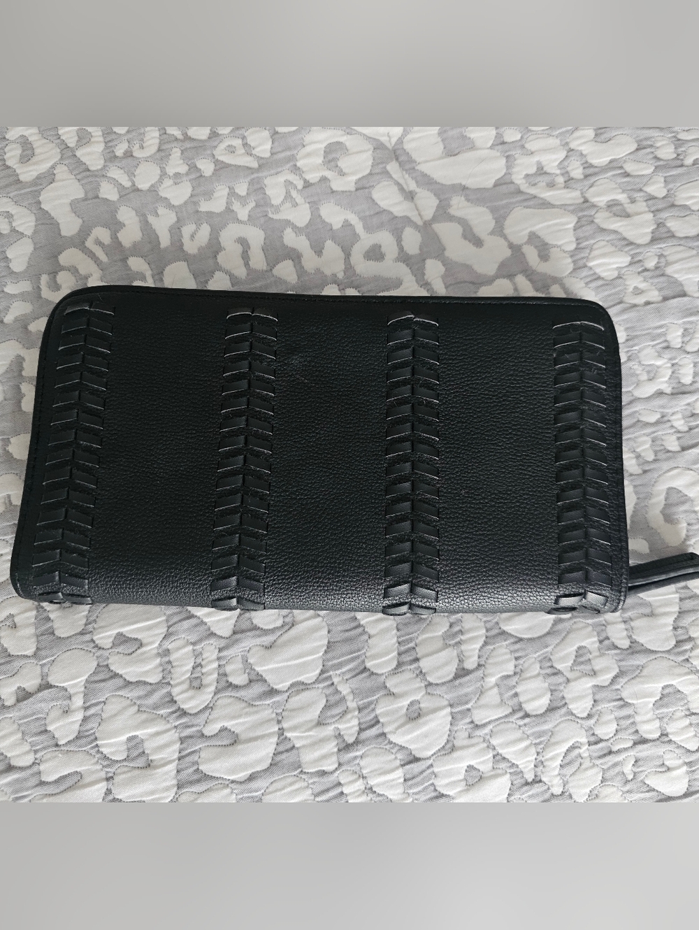 Kate & Alex Black Quilted Zip Wallet with Striped Lining